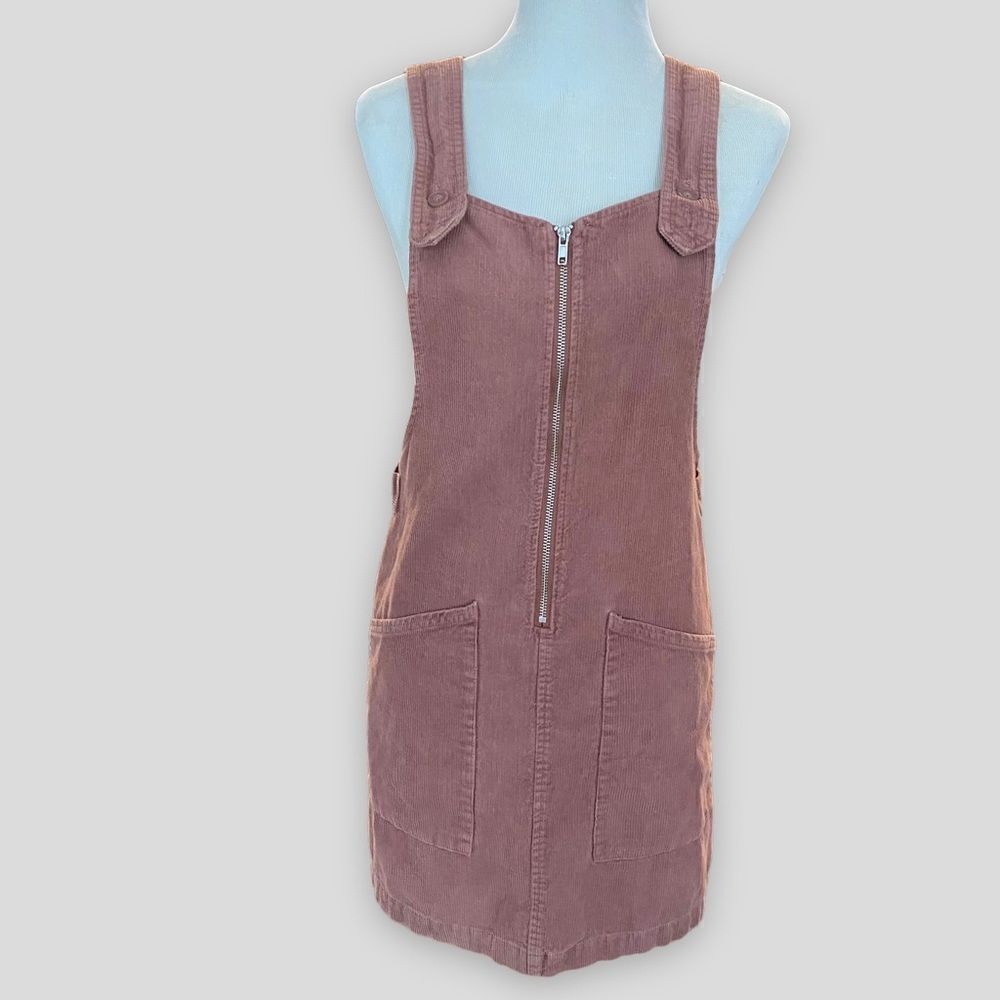 Corduroy Pinafore Dusty Mauve Pink Zip Overall Midi Dress